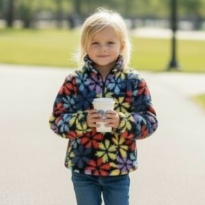 Hurley Girls Floral Sherpa Quarter Zip Fleece Jacket Size M 7/8